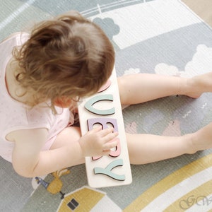 Personalized Name Puzzle, Montessori Toys, Wooden Puzzle For Child, Baby Gift, Custom Name Sign, Pastel Color Girl, First Christmas Gift image 3