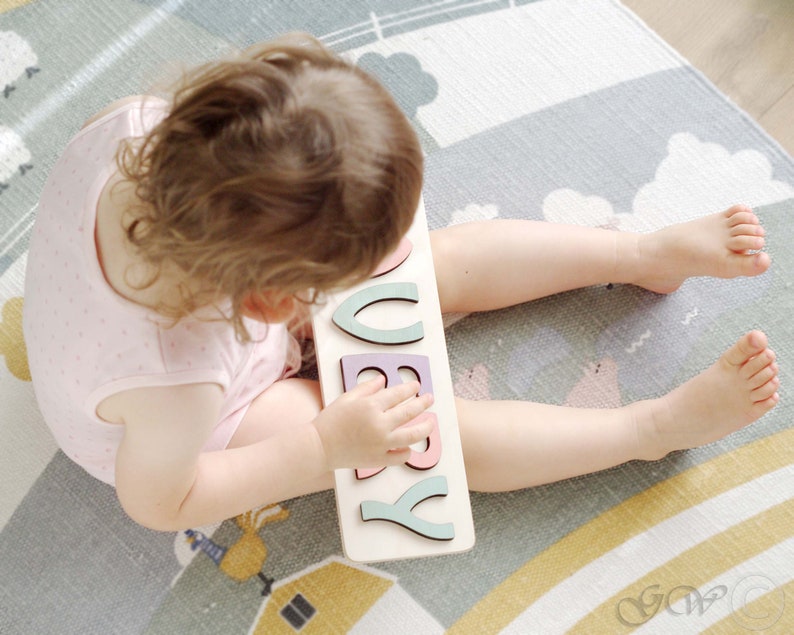 Personalized Name Puzzle, Montessori Toys, Wooden Puzzle For Child, Baby Gift, Custom Name Sign, Pastel Color Girl, First Christmas Gift image 3