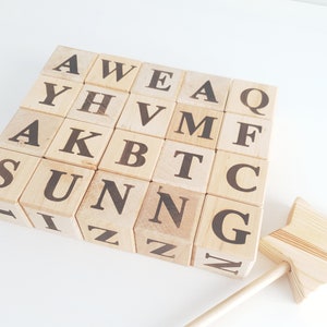 Wood Alphabet Blocks, Letter Learning Blocks, Set of Letters and Numbers, Wooded Number Block Set Letters