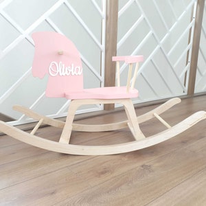 Personalized Wooden Rocking Horse / Custom Christmas Gift for Baby, Toddler / Baby Shower, Birthday Gift / Wooden Handmade Toys / Pastel image 8