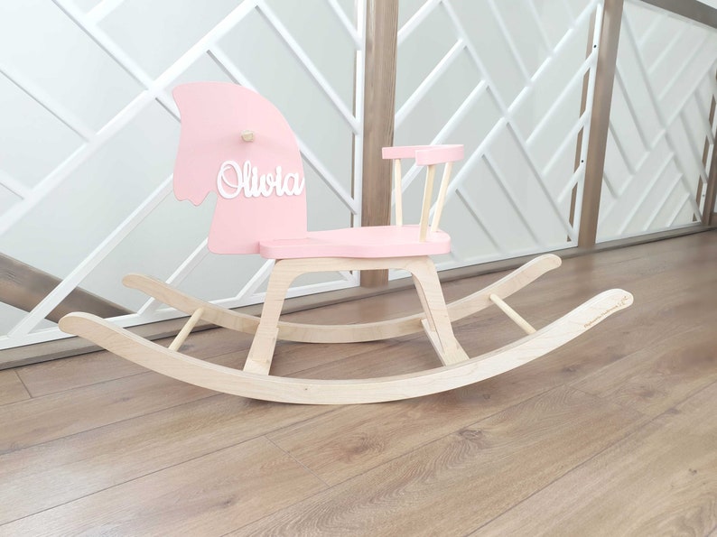 Personalized Wooden Rocking Horse / Custom Christmas Gift for Baby, Toddler / Baby Shower, Birthday Gift / Wooden Handmade Toys / Pastel image 8