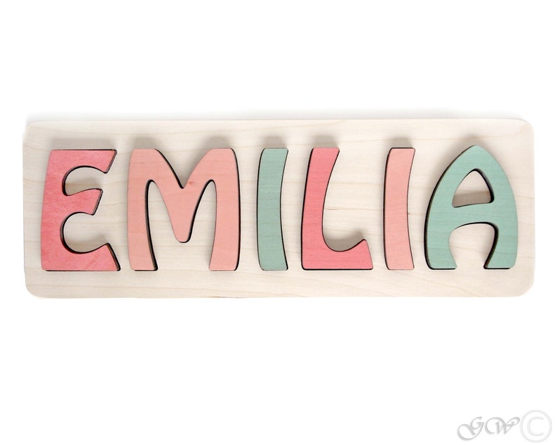 Personalized Name Puzzle, Montessori Toys, Wooden Puzzle For Child, Baby Gift, Custom Name Sign, Pastel Color Girl, First Christmas Gift 4