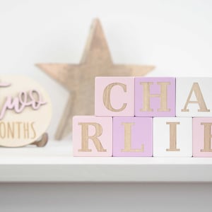 Wooden Name Blocks, Personalized Baby Blocks, Alphabet Baby Custom Letters Wooden Toy, Nursery décor, Baby Photo Prop, New Baby Shower Gift image 5