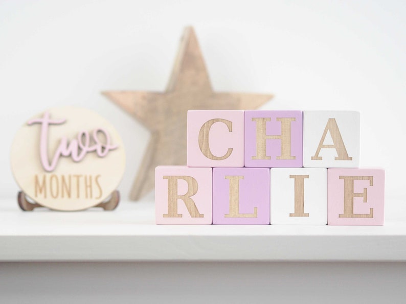 Wooden Name Blocks, Personalized Baby Blocks, Alphabet Baby Custom Letters Wooden Toy, Nursery décor, Baby Photo Prop, New Baby Shower Gift image 5