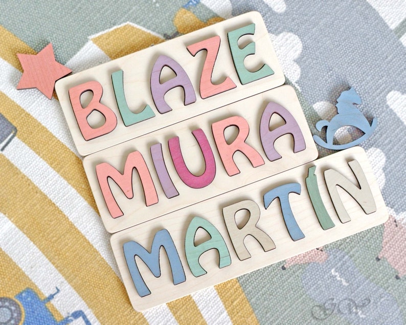 Personalized Name Puzzle, Montessori Toys, Wooden Puzzle For Child, Baby Gift, Custom Name Sign, Pastel Color Girl, First Christmas Gift image 6