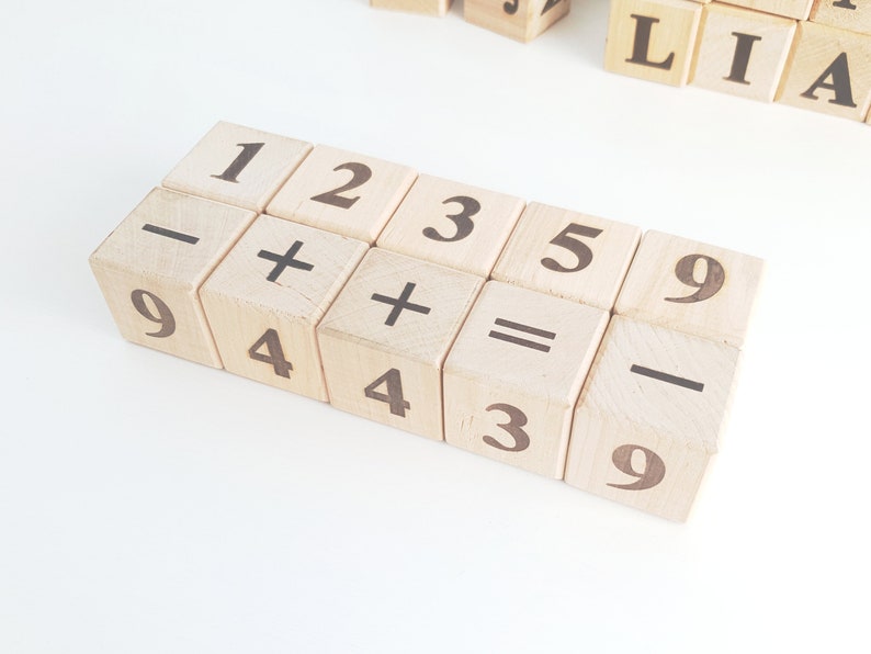 Wood Alphabet Blocks, Letter Learning Blocks, Set of Letters and Numbers, Wooded Number Block Set Numbers