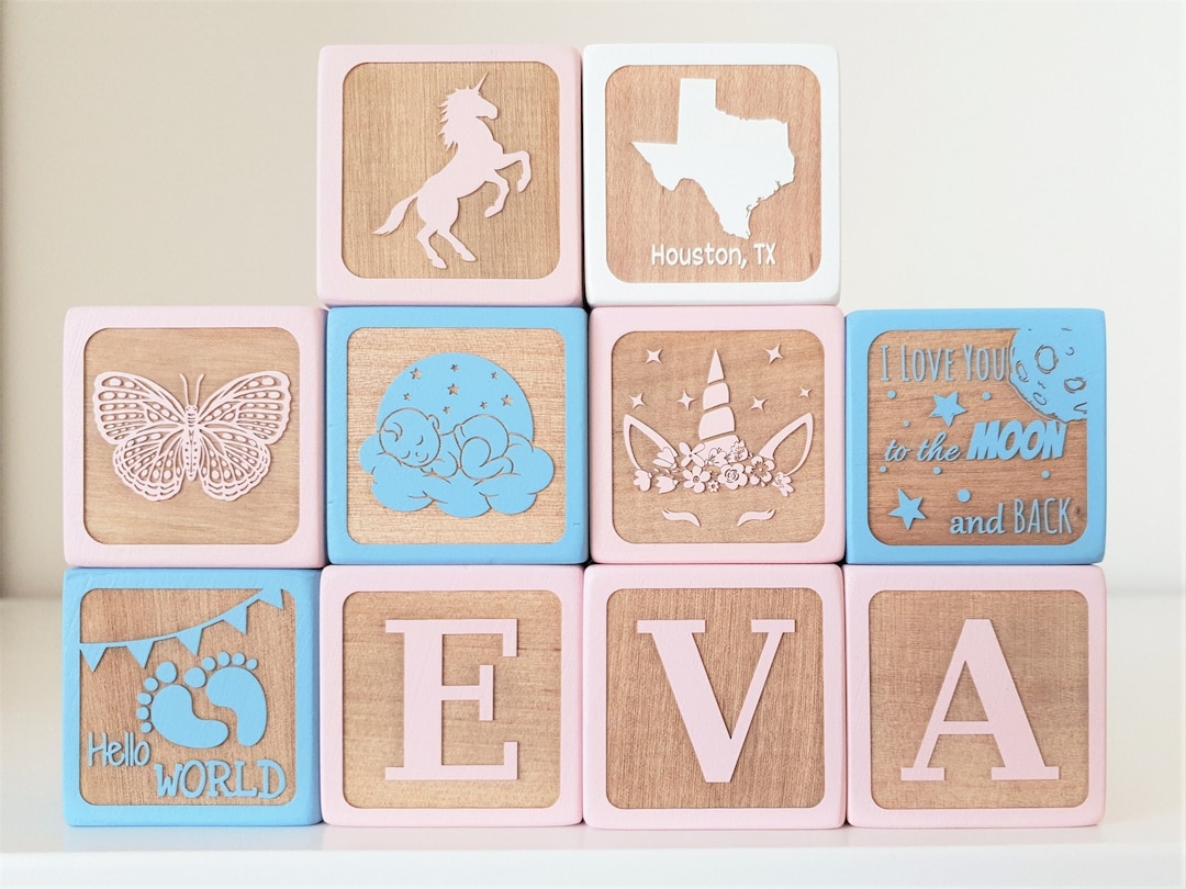 Baby Wooden Blocks Personalized Block New Baby Gift Wooden Etsy