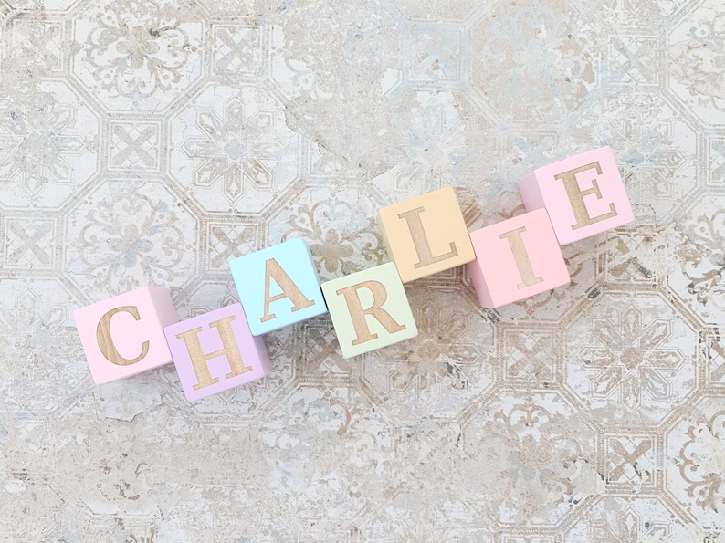 Wooden Name Blocks, Personalized Baby Blocks, Alphabet Baby Custom Letters Wooden Toy, Nursery décor, Baby Photo Prop, New Baby Shower Gift image 2