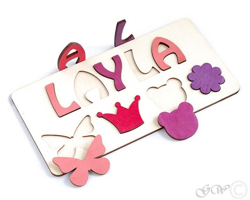 Wooden Name Puzzle Girl Personalized Name Puzzle With 4 Etsy
