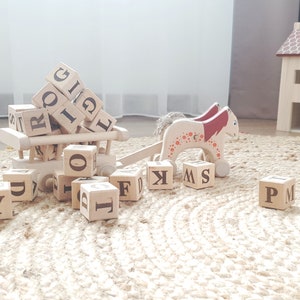 Wood Alphabet Blocks, Letter Learning Blocks, Set of Letters and Numbers, Wooded Number Block Set image 3