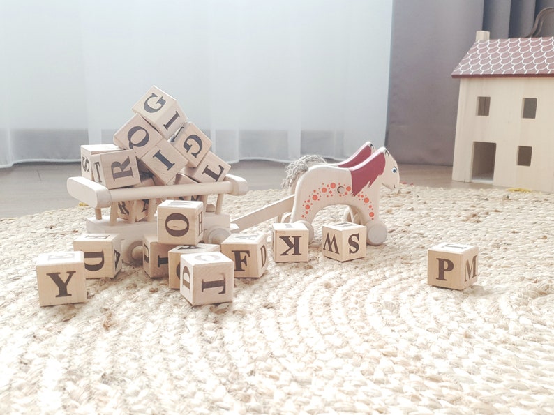 Wood Alphabet Blocks, Letter Learning Blocks, Set of Letters and Numbers, Wooded Number Block Set image 3