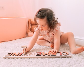 Custom Name Puzzle Gift, Wood Name Puzzle, Personalized Name Puzzle For Toddlers, Raised Wood Letters, No Pegs Needed, Engraved Busy Board