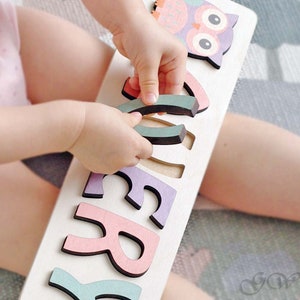 Personalized Name Puzzle, Montessori Toys, Wooden Puzzle For Child, Baby Gift, Custom Name Sign, Pastel Color Girl, First Christmas Gift image 9