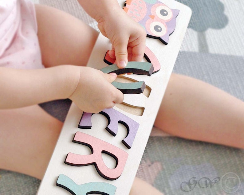 Personalized Name Puzzle, Montessori Toys, Wooden Puzzle For Child, Baby Gift, Custom Name Sign, Pastel Color Girl, First Christmas Gift image 9