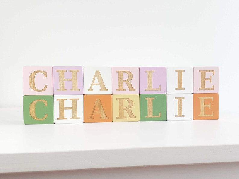 Wooden Name Blocks, Personalized Baby Blocks, Alphabet Baby Custom Letters Wooden Toy, Nursery décor, Baby Photo Prop, New Baby Shower Gift image 7