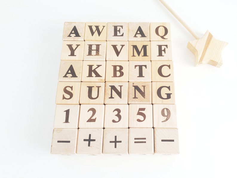 Wood Alphabet Blocks, Letter Learning Blocks, Set of Letters and Numbers, Wooded Number Block Set Letters and Numbers