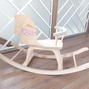 Personalized Wooden Rocking Horse / Custom Christmas Gift for Baby, Toddler / Baby Shower, Birthday Gift / Wooden Handmade Toys / Pastel image 9