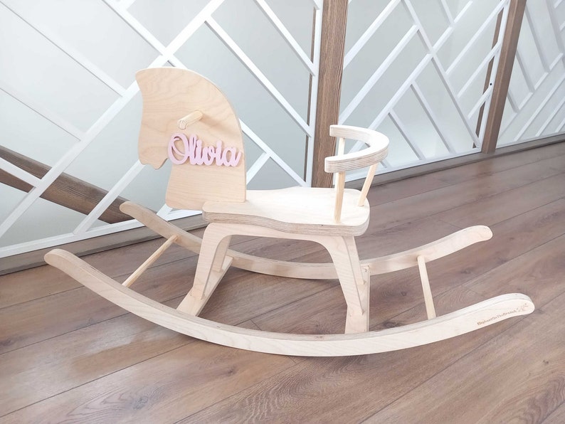 Personalized Wooden Rocking Horse / Custom Christmas Gift for Baby, Toddler / Baby Shower, Birthday Gift / Wooden Handmade Toys / Pastel image 9