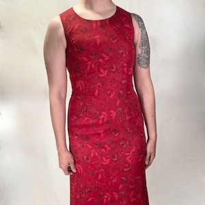 90s Red Floral Tank Dress Vintage Flowered Dress Long Red Flower Pattern Positive Attitude - Size 6