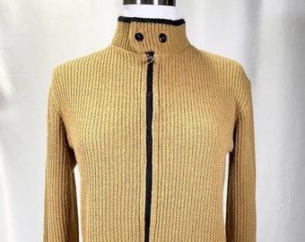 60s Sargon Zip-up Sweater Yellow Mod Vintage Sweater - Size M