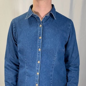 Y2K Rue21 Chambray Button Down Vintage Denim Shirt 2000s Women’s Jean Shirt Long Sleeve - Size S/M
