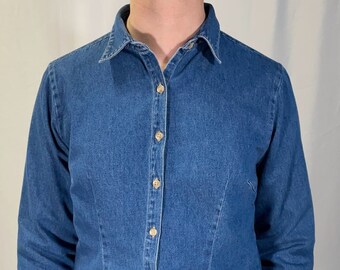 Y2K Rue21 Chambray Button Down Vintage Denim Shirt 2000s Women’s Jean Shirt Long Sleeve - Size S/M