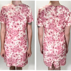 90s Talbots Pink Floral Silk / Linen Short Sleeve Dress - Size 4