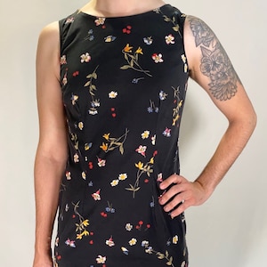 90s Black Floral Mini Dress Dress Barn Vintage Tank Dress Flowered - Size S (4)