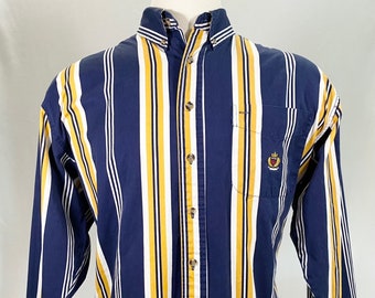 90s Blue and Yellow Striped Oxford Button-down Shirt - Men's Size XL