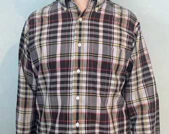 Jaren 60 Gimbel's blauw geruit overhemd met lange mouwen en button-down vintage overhemd Gimbels - herenmaat M