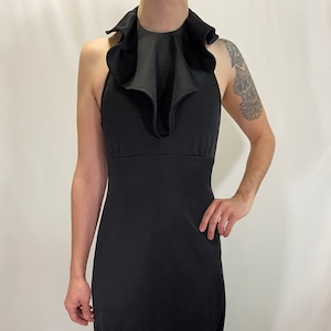 70s Black Halter Backless Floor Length Dress - Vintage Sleeveless V-neck Formal Dress Gown - Size XS