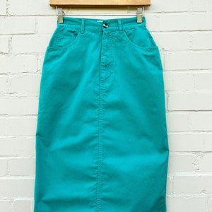 80s Pencil Skirt Bright Green Vintage Skirt with Pockets Belt Loops - Size 0 XXS / XS
