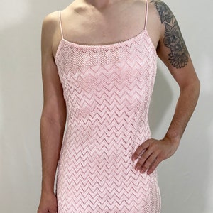 90s Pink Zig Zag Mini Dress Vintage y2k Club Dress Rave Dress Sleeveless Tank - Size S