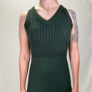 70s Mod Green Wool Tank Vintage Mini Dress Size XXS
