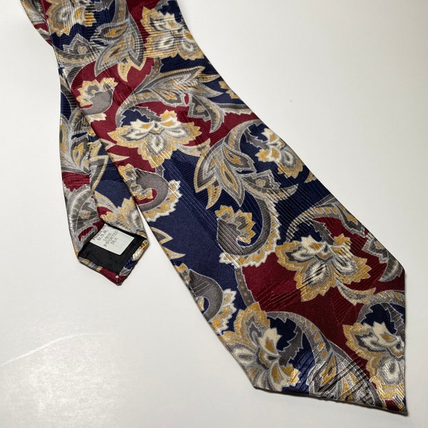 90s Oscar de la Renta Paisley Wide Silk Necktie - 100% Silk Vintage Multicolor Avant Garde Designer Tie