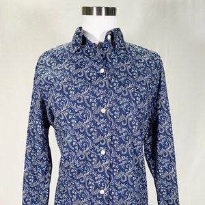 80s Diesel Jeans Vintage Diesel Shirt Button Down Blue White Floral - Made in Italy - Size S/M