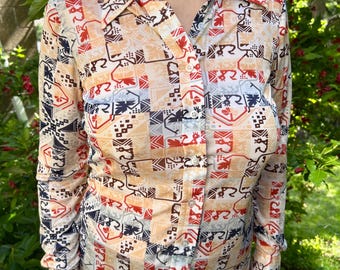 70s Multicolor Geometric Button Down Shirt - Size S
