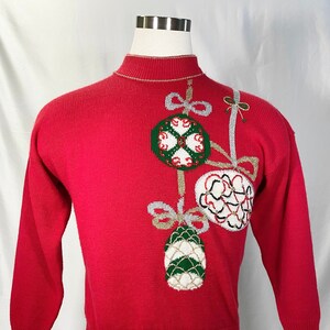 80s Christmas Sweater Vintage Ugly Christmas Sweater Embroidered Ornaments Holiday Size L