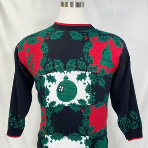 80s Ugly Christmas Sweater Sparkly Holly Holiday Sweater - Size S/M
