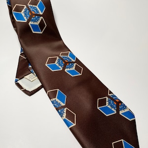 70s Geometric Tie Cube Pattern Vintage Mod Brown Tie - 4.25 Inch Width