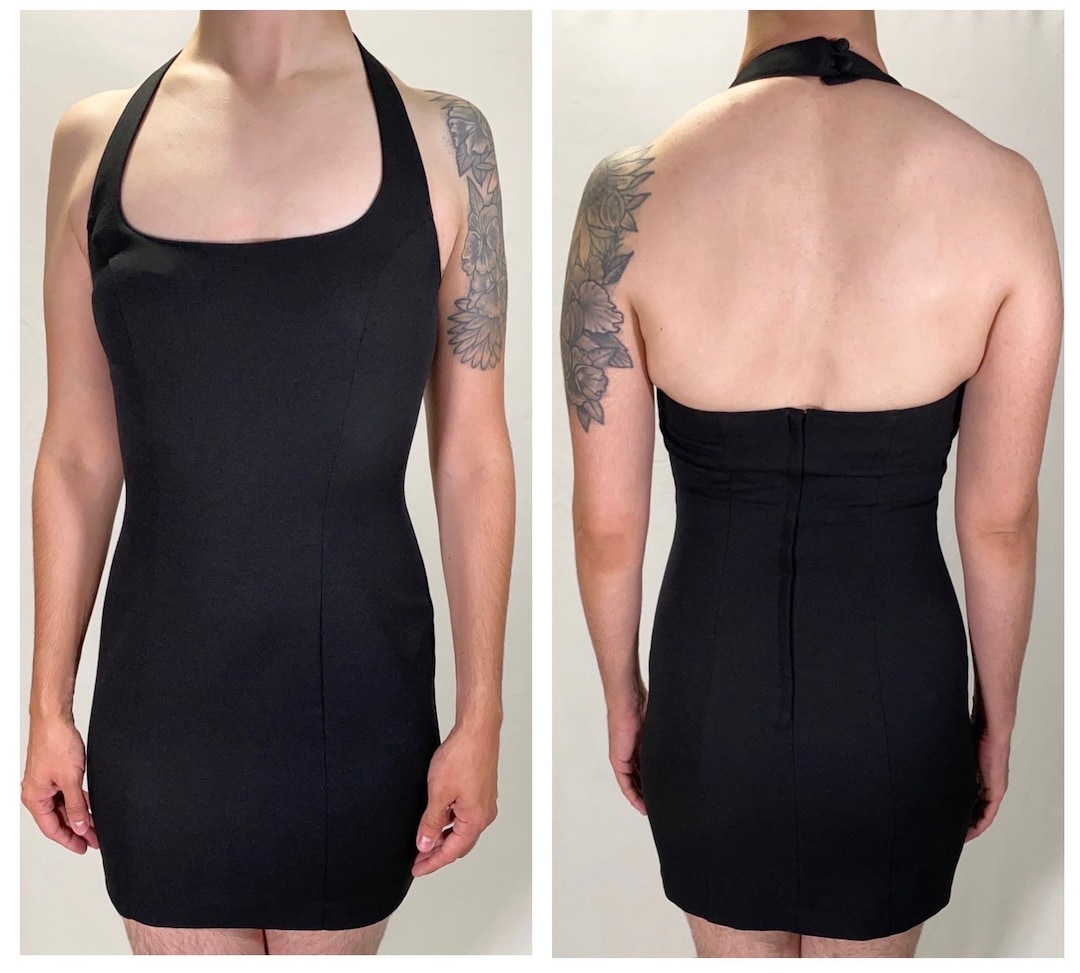 90s Sparkly Black Halter Dress (XS/S)