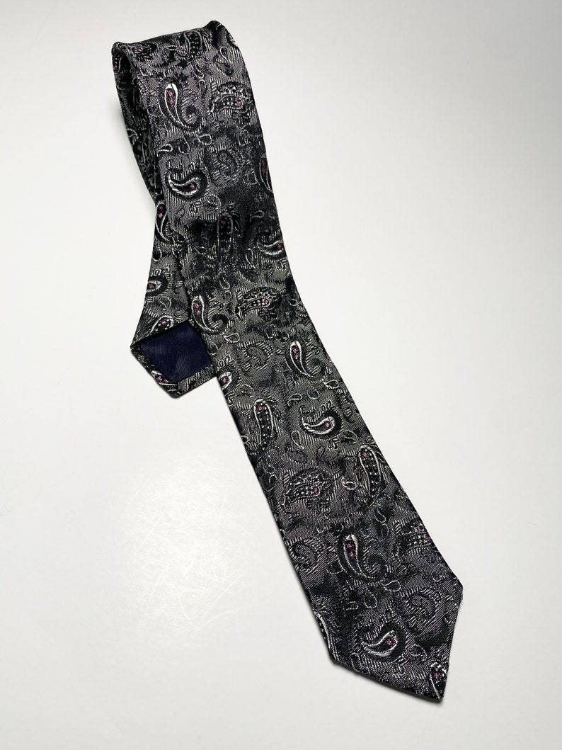 80s Expressions Black Silver Paisley Skinny Tie 2 Inch Width - Etsy