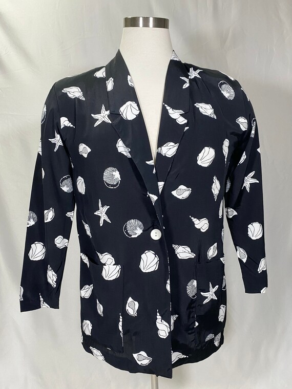 80s Seashell Pattern Suit Jacket Shoulder Pads Vi… - image 1