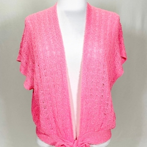 80s Neon Pink Short Sleeve Sweater Vintage Pink Cardigan Shrug - Size M/L