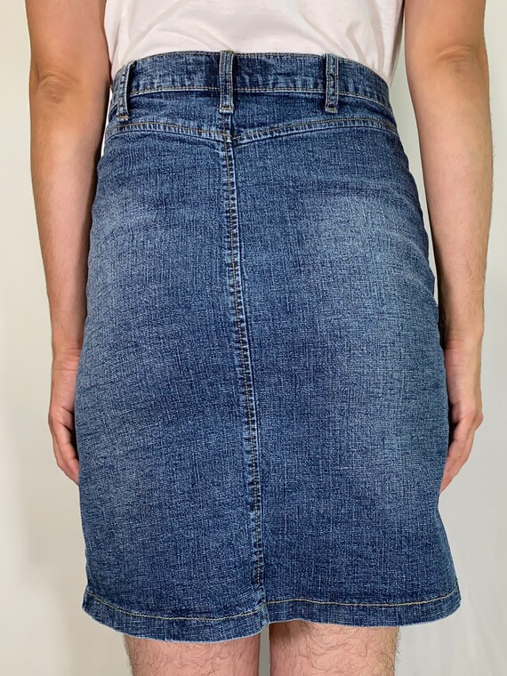90s Pleated Short Blue Jean Skirt with Pockets - … - image 4