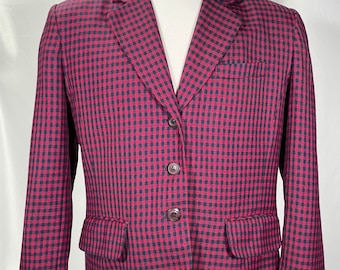 Blazer de lana Pendleton de los años 80, chaqueta de traje vintage para mujer, 100 % lana, cuadros rojos y azules, talla 14