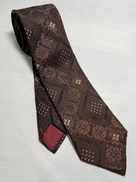 70s Brown Square Geometric Pattern Vintage Necktie - image 1