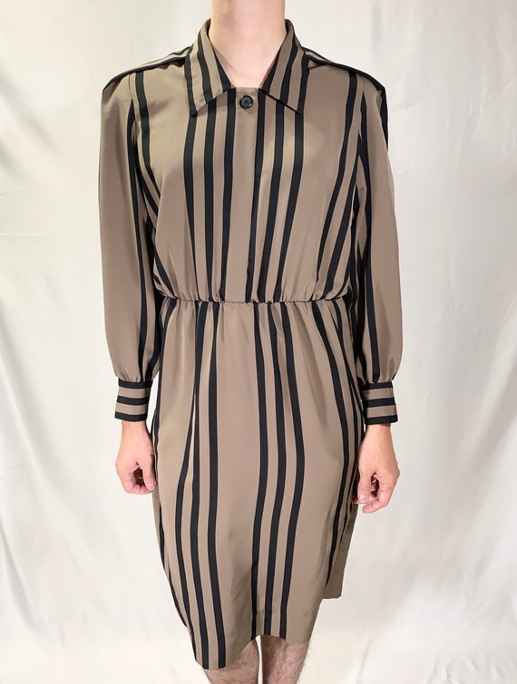 80s Albert Nipon Striped Long Sleeve Dress with P… - image 2