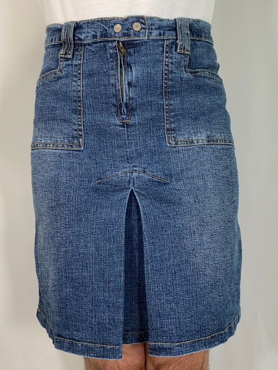 90s Pleated Short Blue Jean Skirt with Pockets - … - image 3