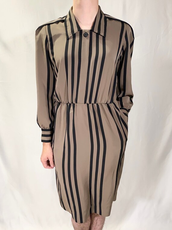 80s Albert Nipon Striped Long Sleeve Dress with P… - image 1